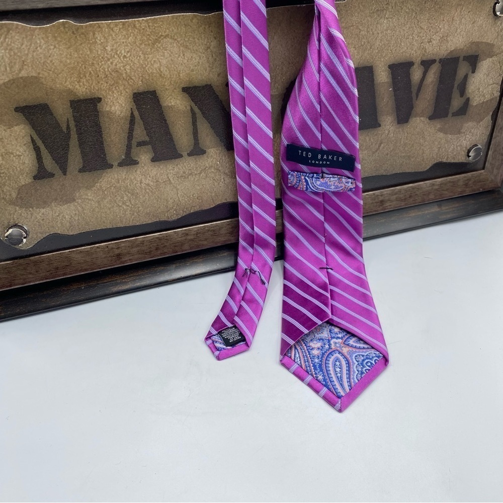 Ted Baker Purple Navy Stripe Silk Tie